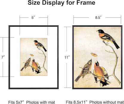 8.5x11 Picture Frame, Black Metal Photo Frames with HD Glass, Fits 5x7 with Mat or 8.5 x 11 without Mat, Display for Wall and Table, 1 Pack