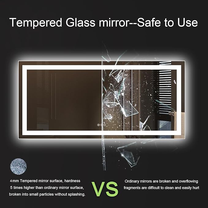 Amorho LED Bathroom Mirror, 55" X30" Front Light and Backlit Vanity Mirror, Dimmable Bathroom Mirrors for Wall, Anti-Fog, Memory, 3 Colors, Double LED Lights, Shatter-Proof, ETL Listed