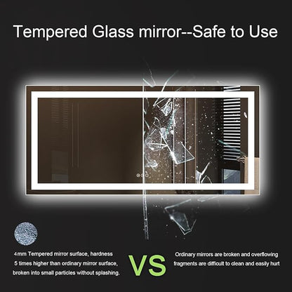 Amorho LED Bathroom Mirror, 60" X28" Front-lit + Backlight Mirror for Wall, Dimmable Vanity Mirrors, Anti-Fog, Memory, 3 Colors Lighting, Shatterproof, ETL Listed