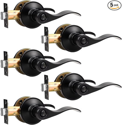 Knobonly 5 Pack Matte Black Door Lever Privacy Door Handles, Zinc Alloy Door Handle Interior, Keyless Lock for Bedroom or Bathroom