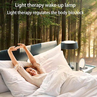 Light Therapy Alarm Clock Wake up Light 10000 lux Sunrise lamp Bright Light Alarm Clock APP Control Built in Lithium Battery Portable for Travel