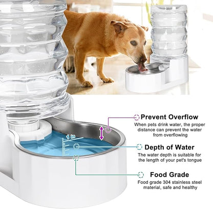 RIZZARI Automatic Gravity Pet Waterer: 7L White Stainless Steel Water Dispenser - Large Capacity with Triple Filter and Specialized Brush for Senior Dogs with Spinal Issues - for Living Room Bedroom