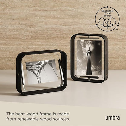 Umbra Bellwood 5x7 Desk Picture Frame with Bent Wood Trim and Two-Sided Rotating Display, Black