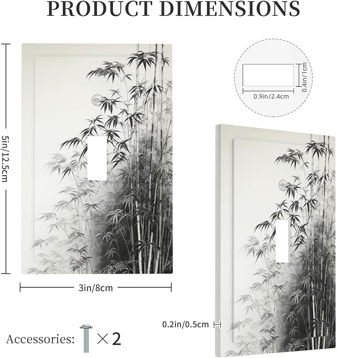 Watercolor Vintage Ink Bamboo Forest Single Toggle Light Switch Cover plate Outlet Cover Decorative Switchplate Wall Plates Electrical Panel Cover for Bathroom Living Room 5 X 3 IN