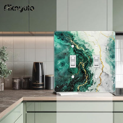 Modern Abstract Lexury Dark Turquoise Teal Blue Gray Marble Textured Light Switch Wall Plate Plates Decorative Electrical Outlet Cover Plates Acrylic Double Wall Outlet Covers Switch Plates