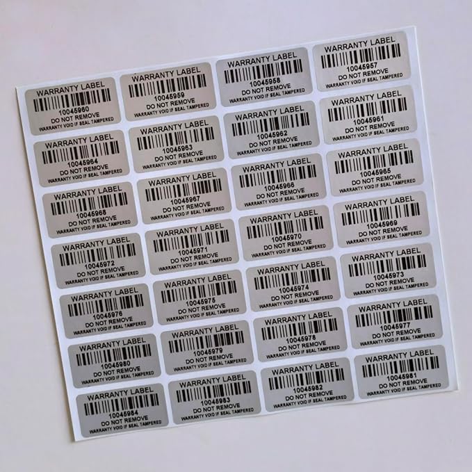 Tamper Evident Proof Barcode Stickers with Individual Serial Number Security Warranty Void Sticker,Sealing Label for Package(150pcs 1.6x0.8 inches,Matte Silver)