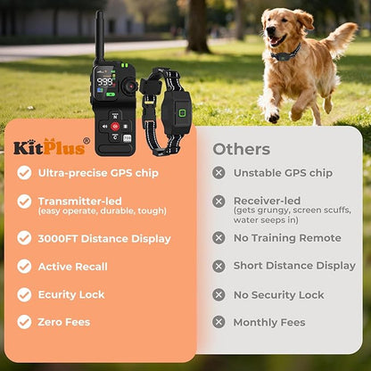 GPS Wireless Dog Fence System - Invisible Fence with Remote Waterproof Electric Dog Training Collar Outdoor for 25-999 Yards Customized Boundary Rechargeable 3 Warning Modes Pet Containment