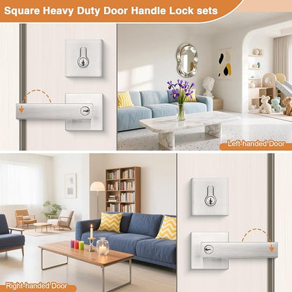 Probrico Heavy Duty Square Entry Levers and Single Cylinder Deadbolts Combo Pack, Satin Nickel Keyed Alike Entry Door Locksets for Office Bedroom and Front Door, 5 Pack(All Same Keys)