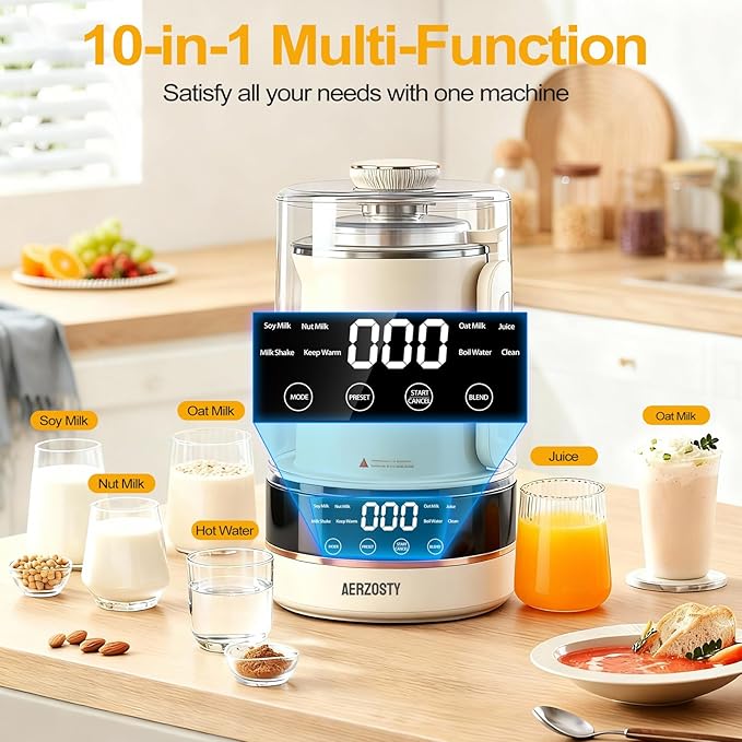 10 in 1 Nut Milk Maker Machine, 40oz/1.2L Soy Milk Maker with Auto Clean/24H Delay/Keep Warm/Boil Water, Almond Milk Maker for Homemade Oat, Juice, Milk Shakes, Plant Based and Dairy Free Beverages