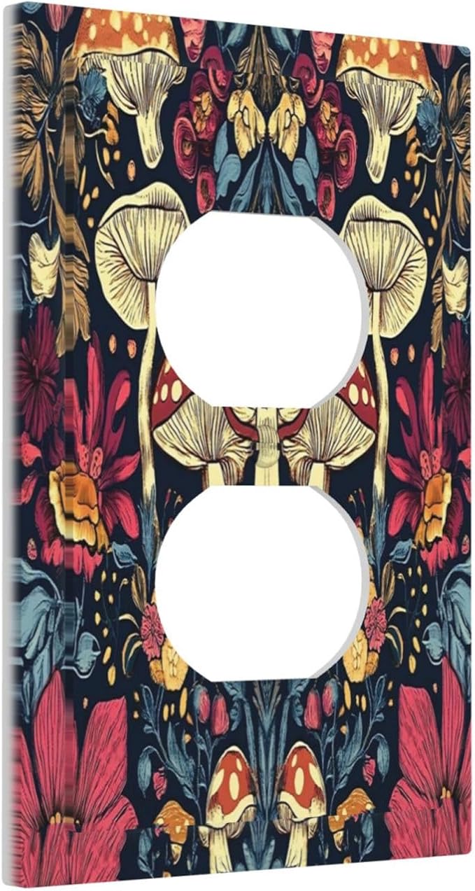 Outlet Covers Coloful Red Yellow Orange Magical Mushroom Forest 1 Gang Duplex Light Switch Cover Plate Decorative Switch Plate Covers Electrical Socket Cover for Bedroom Home Decor