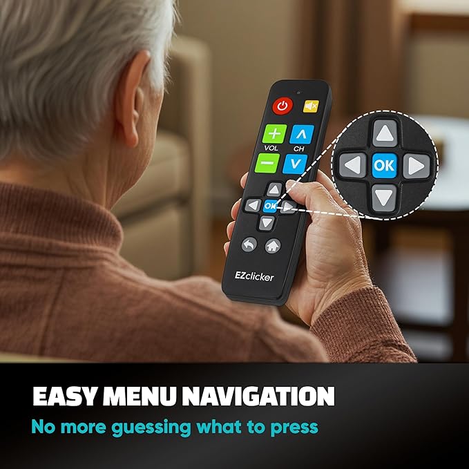 Big Button Universal TV Remote (Black) Simple Easy to Use, Great for Seniors, Works with Major TV Brands (2xAAA Batteries Not Included)