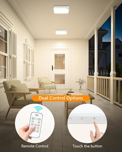 Rechargeable 6W Motion Sensor Ceiling Light Indoor, Wireless Magnetic Stick on Closet Light, Remote Control for Color & Brightness, Battery Operated Light for Shower, Bathroom, Pantry, Hallway, 2-Pack