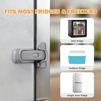CLYMENE Child Proof Fridge Lock, Auto-Locking Refrigerator Door Latch with One-Hand Operation | No Keys or Straps | Keeps Freezer Secure from Kids & Pets – Grey