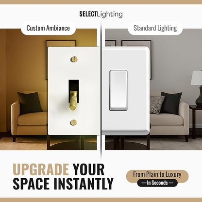 Select 15A 120V AC 3-Gang Toggle Switch, White with Solid Brass Vintage Style Single Pole 3 Way Compatible Wall Mount Toggle Switch, Included Faceplate & Switch Module, UL Listed