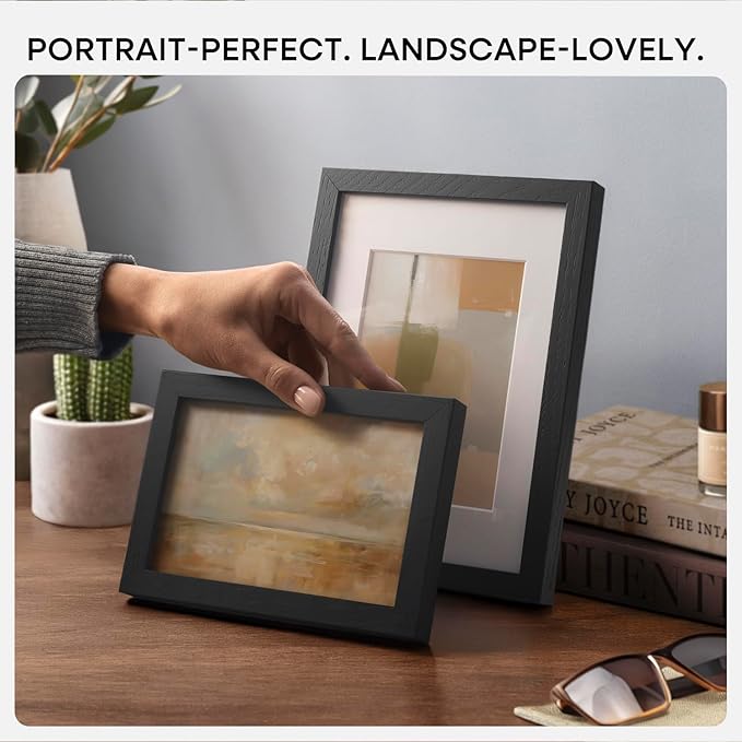 Homeforia 6x6 Picture Frame Black Wood, High-End Oak 6 x 6 Square Frames with Mat 4 by 4 inch Photo, 6x6 Wooden Frame Matted to 4x4 Art, 6by6 Wall or Tabletop Frame, Tempered Glass, Wall Kit, Set of 1