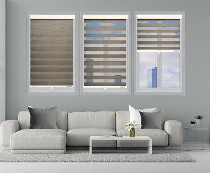 Shadesu Cordless Zebra Blinds for Windows, 32.5" W x 72" H, Brown, Dual Layer Free-Stop Zebra Shades, Light Control for Day and Night, Sheer Blinds for Indoor Windows, Bedroom, Kitchen