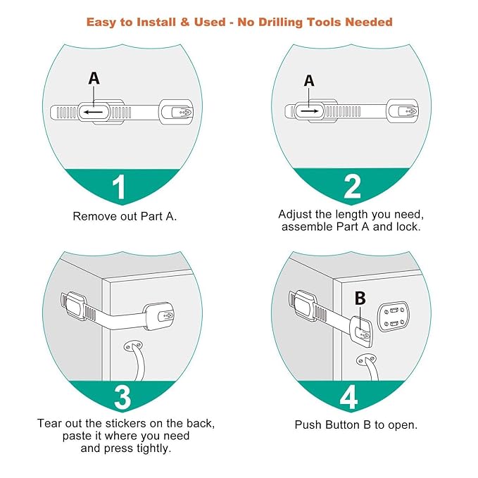 Vmaisi Baby Proofing Cabinet Locks - Childproofing Adjustable Multi Use Straps Latches for Drawers, Fridge, Dishwasher, Toilet Seat, Cupboard, Closet, Oven,Trash Can, Adhesive No Drilling (White) (20)