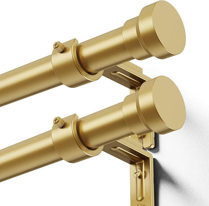 Curtain Rod 2 Pack 32-118 Inch, Heavy Duty 1 Inch Curtain Rod, Gold Long Adjustable Window Treatment Rods,Modern Design, Easy Installation