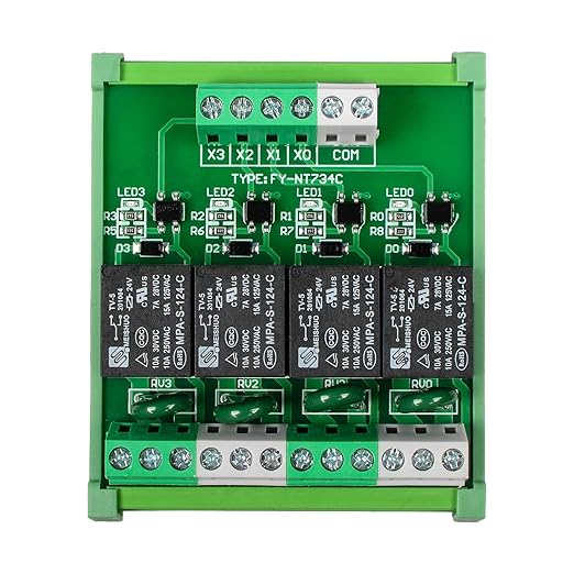 Relay Board, Relay Module 4 Channel 1 SPDT DIN Rail Mount 24V DC/AC, Interface Board(FY-T734C-D24)