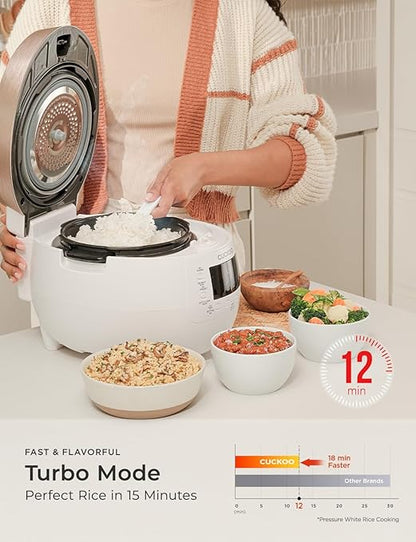 Cuckoo CRP-RT0609FW 6 cup Twin Pressure Plate Rice Cooker & Warmer with High Heat, GABA, Mixed, Scorched, Turbo, Porridge, Baby Food, Steam (Hi/Non Press.) and more, Made in Korea (White)