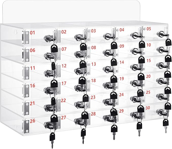 Threan 30 Slot Cell Phone Storage Box, Clear Cell Phone Storage Cabinet Wall Mounted, Including Door Locks and Keys for Office School Factory Classroom Students Staff