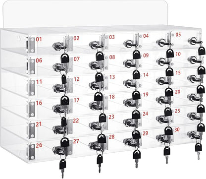 Threan 30 Slot Cell Phone Storage Box, Clear Cell Phone Storage Cabinet Wall Mounted, Including Door Locks and Keys for Office School Factory Classroom Students Staff
