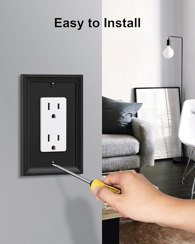 4-Pack Decorator Outlet Cover Plate, Black Decorative Switch Plates and Outlet Covers, Natural Bamboo Fiber Wall Plates for Electrical Outlets, Receptacle, GFCI Outlet, Dimmer Switch