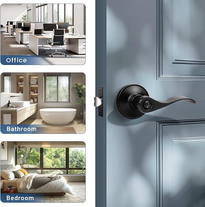 Knobonly 1 Pack Matte Black Door Lever Privacy Door Handles, Zinc Alloy Door Handle Interior, Keyless Lock for Bedroom or Bathroom