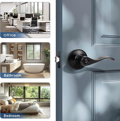 Knobonly 2 Pack Matte Black Door Lever Privacy Door Handles, Zinc Alloy Door Handle Interior, Keyless Lock for Bedroom or Bathroom