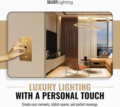 1-Gang Satin Solid Brass Plated Toggle Switch, 15A 120V AC Wall Mount, 3-Way Compatible Vintage Style Single Pole with Faceplate & Switch Module