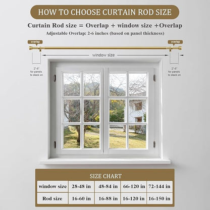 Oneach Heavy Duty Curtain Rods for Windows 66 to 120 Inch, 1 Inch Brass Gold Curtain Rod, Adjustable Length Rod with Metal Finials, Modern Decorative for Bedroom Kitchen Living Room (16 to 120 Inch)