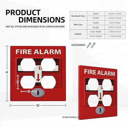 Decorative Outlet Covers Artistic Red Fire Alarm Motifs 2 Gang Wall Plate Cover Double Duplex Receptacle Two Switch Light Switch Cover Plate Jumbo Dual Faceplate for Home Decor