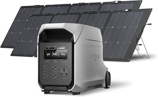 EF ECOFLOW DELTA 3 Ultra Plus Portable Power Station with 2X220W Solar Panel, 3072Wh LiFePO4 Battery, 3600W (7200W Surge) Output, Expandable to 11kWh, Reliable Home Battery Backup & Camping