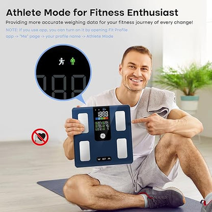 GE Smart Scale for Body Weight, BMI, Body Fat, Muscle Mass, Digital Bathroom Scales 500lbs for Bluetooth Weight Monitor 11.8" Large Platform Weighing Machine Health Analyzer Dark Blue-Button Function