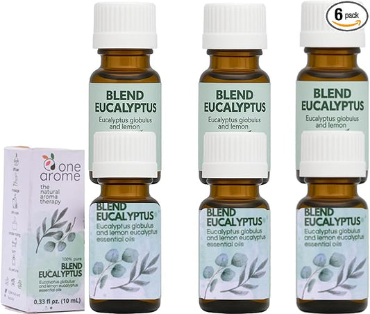 Dual Eucalyptus Essential Oil Blends by One Arome – Eucalyptus Oil (Corymbia Citriodora - Lemon & Eucalyptus Globulus) | Oil for Diffusers, Massage (Dilute) & DIY (Pack of 6 × 0.34 fl oz Each)