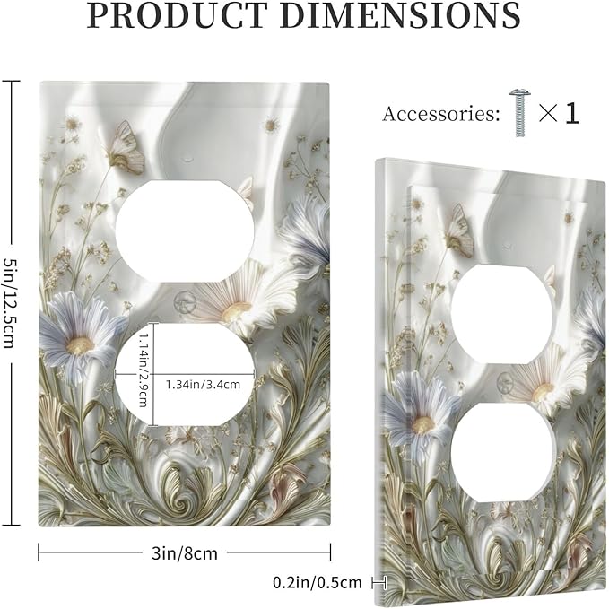 Artistic Flowers Floral Plant Duplex Outlet Decorative Light Switch Covers Electrical Faceplate Switch Plates for Bathroom Kitchen Home