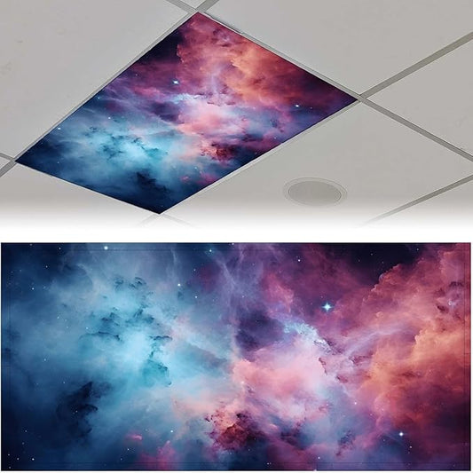 2PCS Fluorescent Light Cover for Ceiling Light Classroom-Starry Night Patten Magnetic Light Cover Shade Panel,Decorative Film Filter for Reducing Harsh Glare Flicker Home School Office Decorations