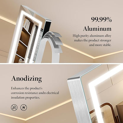 Vanity Mirror with Lights with 360° Rotation, LED Makeup Mirror with 5X Magnification, Lighted Makeup Mirror Adjustable Height, Angle and Light, Smart Touch Control Dark Gray