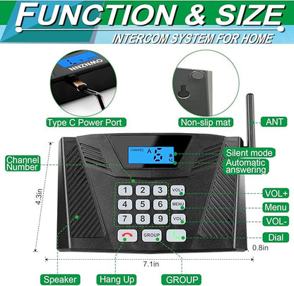 Intercoms Wireless for Home, Upgraded 5300ft Intercom 9 Channel 2 Code, Full Duplex Hands Free Talk Wireless Intercom System for Home Elderly Office with Auto Answer(6Packs, Black)