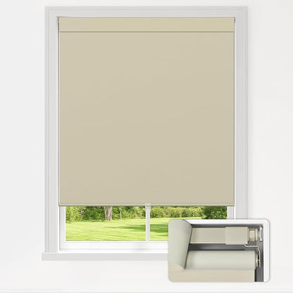 LazBlinds No Drill Blinds for Indoor Windows, Blackout Roller Shades, Cordless Window Blackout Blinds, Thermal Insulated Fabric UV Protection for Home and Office, 39" W x 72" H, Beige