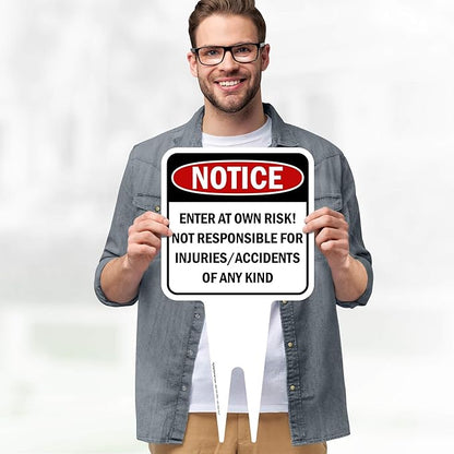 Notice, Enter at own Risk! Sign, 9"x17", Heavy Duty Integrated Ground Stakes, Indoor/Outdoor Use, Rust Free Aluminum Composite, Made in USA by My Sign center