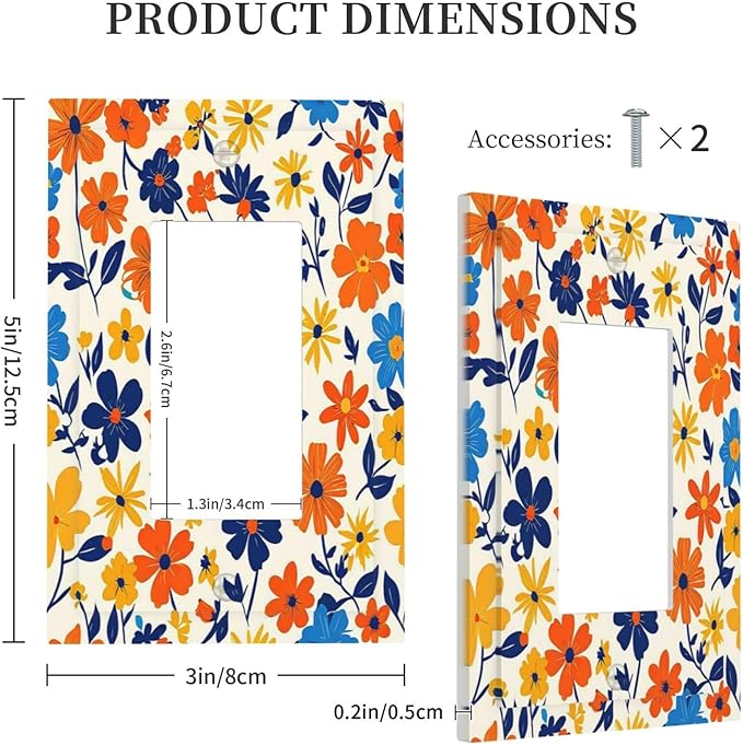 Nature Flowers Botany Plant Art Floral Decorative Outlet Covers 1 Gang Single Rocker Light Switch Cover Plate Wall Plates GFCI Faceplate for Bedroom Bathroom Decor