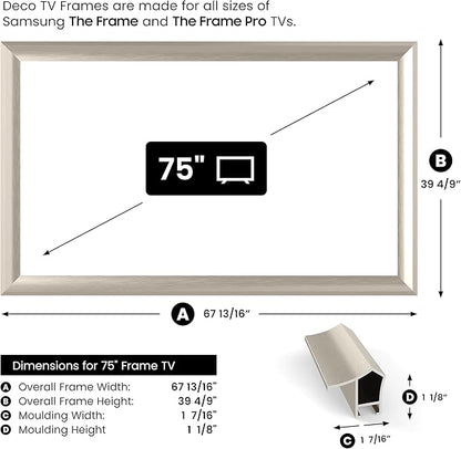 German Silver Prismatic 75" Alloy Deco TV Frame - Compatible ONLY with Samsung The Frame TV and Pro TVs (Fits 2021-2025, LS03A, LS03B,LS03C,LS03D,LS03FA,LS03FW)