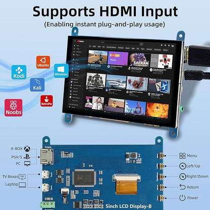 5'' Raspberry Pi Monitor, Capacitive Touchscreen Monitor 800x480 HDMI IPS Screen for Raspberry Pi 5 4 3 2 Zero BB, Driver-Free