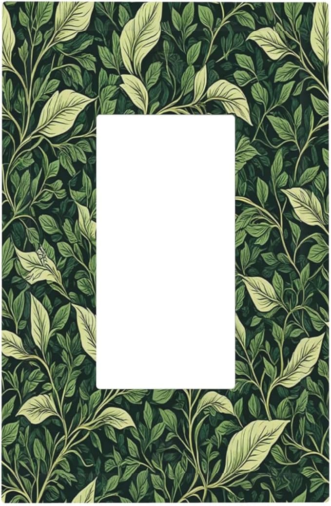 Outlet Covers Vintage Green Plant Leaves 1 Gang Wall Plates Single Rocker Light Switch Covers Decorative Switch Plates Electrical GFCI Panel Covers for Home Office Decor 5 X 3 IN