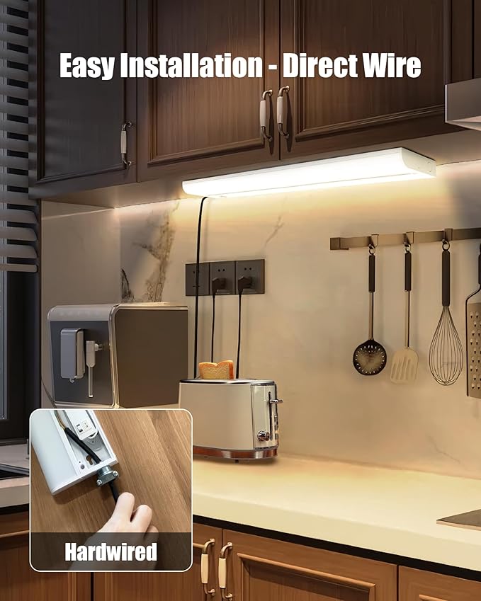 36 Inch Hardwired Under Cabinet Lighting, 3 Color Setting Dimmable LED Under Cabinet Lights Wired, 2000LM Linkable Under Counter Lights for Kitchen, 20W, CRI>97