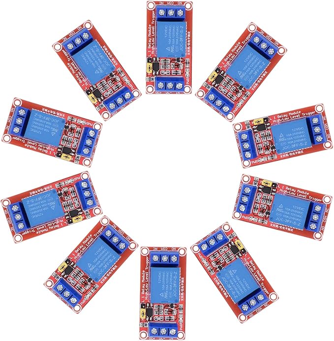 DC 12V Relay Module 1-Channel Relay Switch with Optocoupler Isolation High/Low Level Trigger, Pack of 10