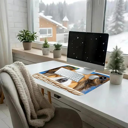 Heated Mouse Pad with 3 Temperature Settings(104°F–122°F),Large 24x14.2 Inch PU Leather Heated Desk Mat,Waterproof Warming Pad for Office,Gaming & Cold Hands Relief,Cute Dog