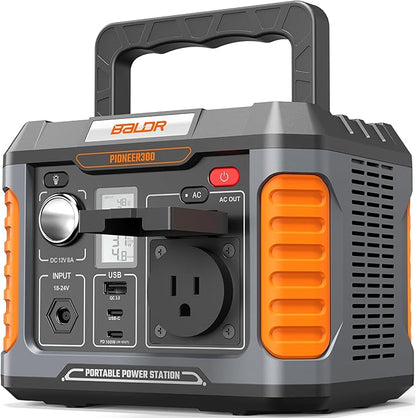 BALDR Portable Power Station 300W 231Wh Power Bank with 100W Two-Way Fast Charging 2Hr to 80% 120V Pure Sine Wave AC Outlet Solar-Ready for Camping and Emergencies. (Solar Panel Optional)