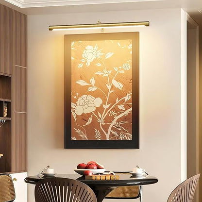 9W Picture Light Plug in, 24" Adjustable LED Art Light with Remote Control, Dimmable Wall Light for Picture Display Dartboard Art Work (Gold)